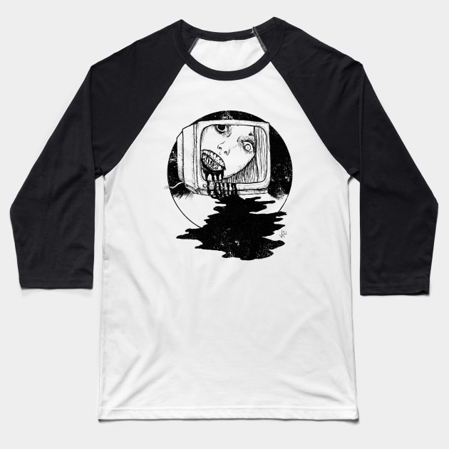 TV set (Black print) Baseball T-Shirt by Bloody Savage